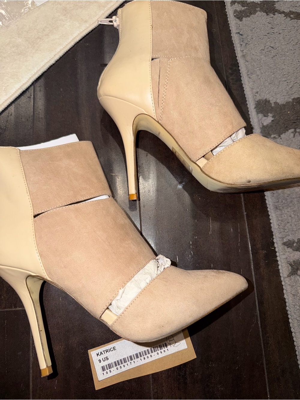 Shoe Dazzle Katrice Beige Suede & Leather Pointed-Toe Ankle Booties